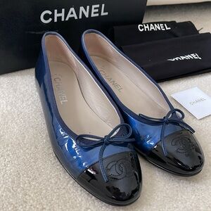 Chanel Patent CC Cap Toe Ballerina Flats with Box and 2 Dustbags